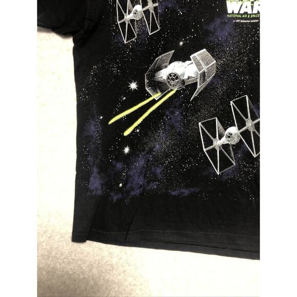 Vtg 90s Star Wars T Shirt Mens XL Death Star Millennium Falcon AOP USA - Picture 5 of 14